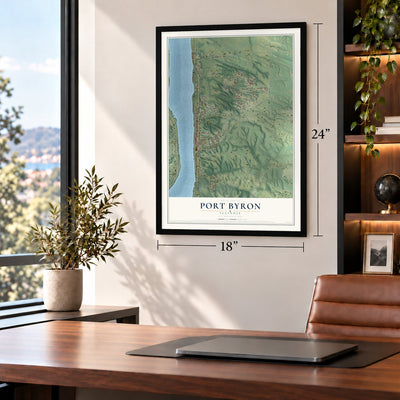 Port Byron, Illinois map, 18 x 24 inch print in a black frame in a home office