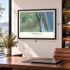 Vero Beach, Florida map, 18 x 24 inch print in a black frame in a home office