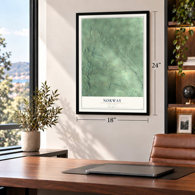 Norway, New York map, 18 x 24 inch print in a black frame in a home office