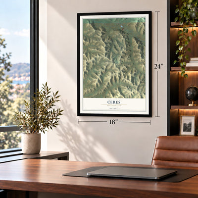Ceres, Pennsylvania map, 18 x 24 inch print in a black frame in a home office