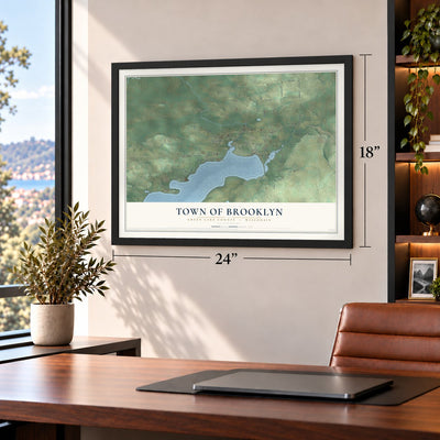 Town of Brooklyn, Green Lake County, Wisconsin map, 18 x 24 inch print in a black frame in a home office