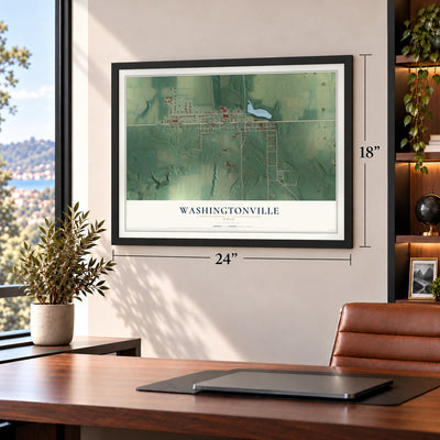 Washingtonville, Ohio map, 18 x 24 inch print in a black frame in a home office
