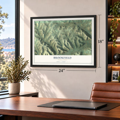 Brookfield, Pennsylvania map, 18 x 24 inch print in a black frame in a home office