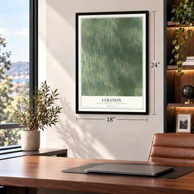 Lebanon, Dodge County, Wisconsin map, 18 x 24 inch print in a black frame in a home office