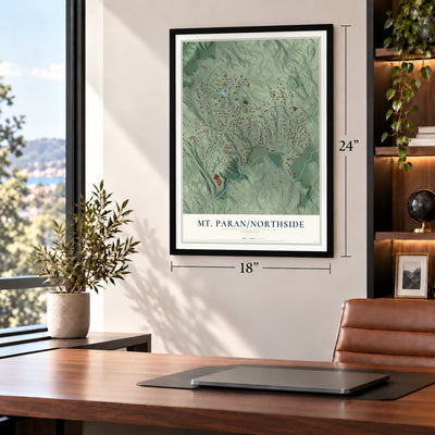 Mt. Paran-Northside, Georgia map, 18 x 24 inch print in a black frame in a home office