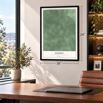 Summit, Langlade County, Wisconsin map, 18 x 24 inch print in a black frame in a home office