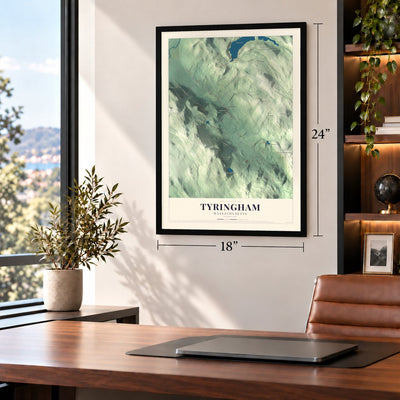 Tyringham, Massachusetts map, 18 x 24 inch print in a black frame in a home office