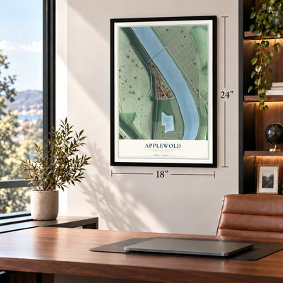Applewold, Pennsylvania map, 18 x 24 inch print in a black frame in a home office