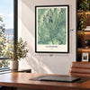 Lunenburg, Vermont map, 18 x 24 inch print in a black frame in a home office