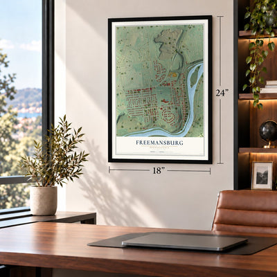 Freemansburg, Pennsylvania map, 18 x 24 inch print in a black frame in a home office