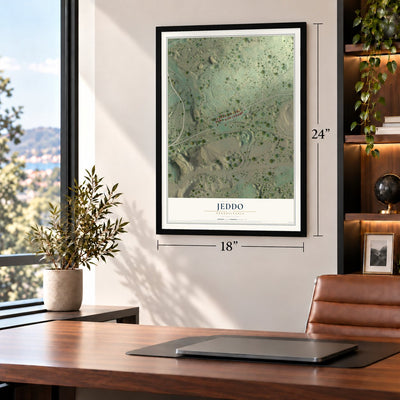 Jeddo, Pennsylvania map, 18 x 24 inch print in a black frame in a home office