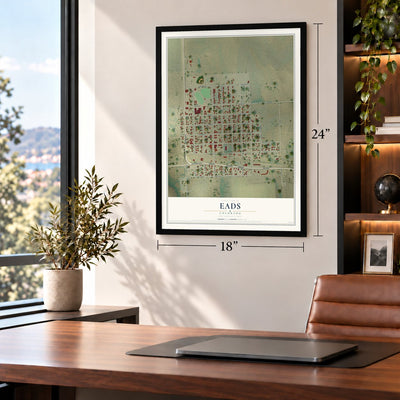 Eads, Colorado map, 18 x 24 inch print in a black frame in a home office