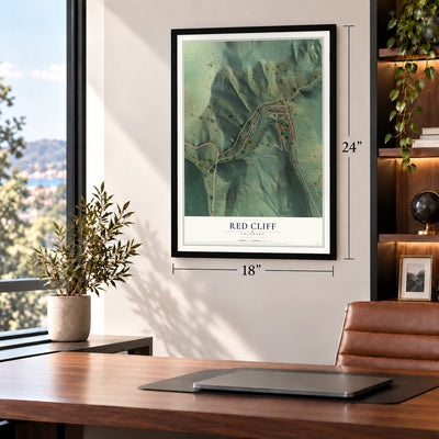 Red Cliff, Colorado map, 18 x 24 inch print in a black frame in a home office