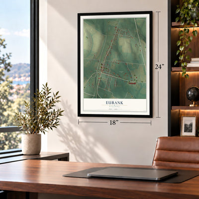 Eubank, Kentucky map, 18 x 24 inch print in a black frame in a home office