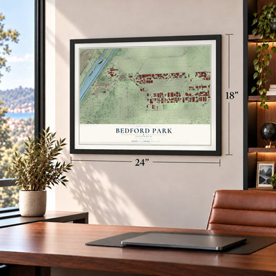 Bedford Park, Illinois map, 18 x 24 inch print in a black frame in a home office