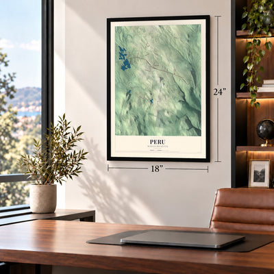 Peru, Massachusetts map, 18 x 24 inch print in a black frame in a home office