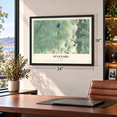 Stannard, Vermont map, 18 x 24 inch print in a black frame in a home office