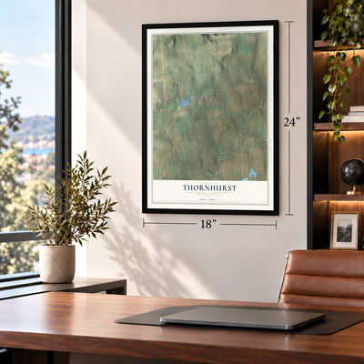 Thornhurst, Pennsylvania map, 18 x 24 inch print in a black frame in a home office