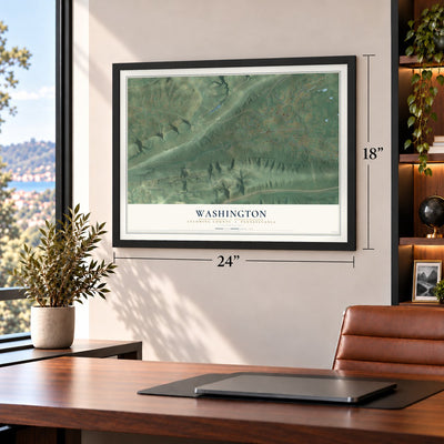 Washington, Lycoming County, Pennsylvania map, 18 x 24 inch print in a black frame in a home office