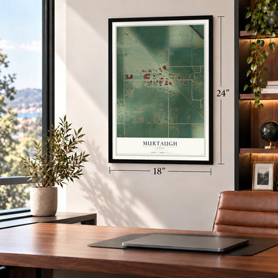 Murtaugh, Idaho map, 18 x 24 inch print in a black frame in a home office