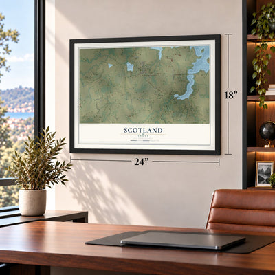 Scotland, Texas map, 18 x 24 inch print in a black frame in a home office