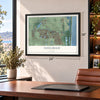 Dania Beach, Florida map, 18 x 24 inch print in a black frame in a home office