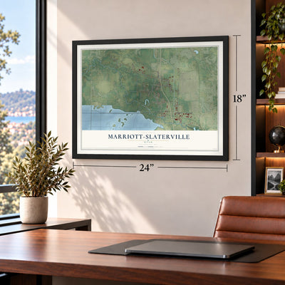 Marriott-Slaterville, Utah map, 18 x 24 inch print in a black frame in a home office