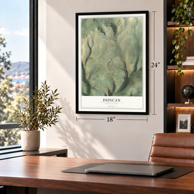 Duncan, Pennsylvania map, 18 x 24 inch print in a black frame in a home office