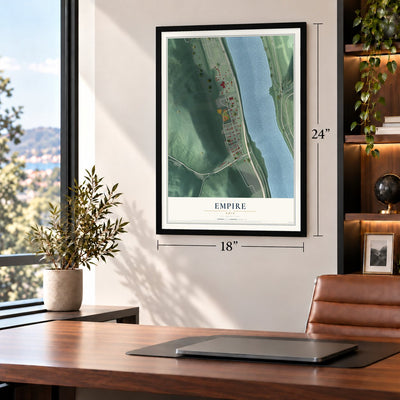 Empire, Ohio map, 18 x 24 inch print in a black frame in a home office