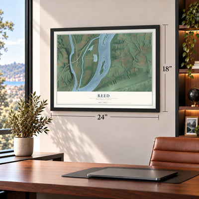 Reed, Pennsylvania map, 18 x 24 inch print in a black frame in a home office