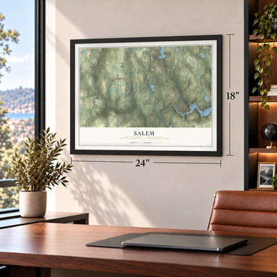 Salem, Wayne County, Pennsylvania map, 18 x 24 inch print in a black frame in a home office
