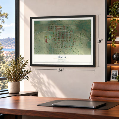 Simla, Colorado map, 18 x 24 inch print in a black frame in a home office