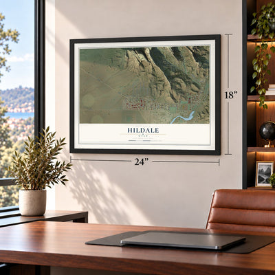 Hildale, Utah map, 18 x 24 inch print in a black frame in a home office