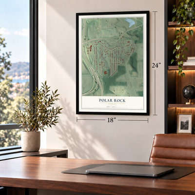Polar Rock, Georgia map, 18 x 24 inch print in a black frame in a home office