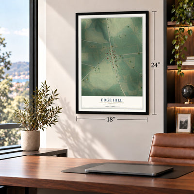 Edge Hill, Georgia map, 18 x 24 inch print in a black frame in a home office