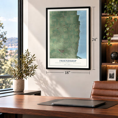 Friendship, Fond du Lac County, Wisconsin map, 18 x 24 inch print in a black frame in a home office