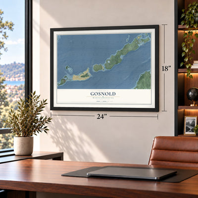 Gosnold, Massachusetts map, 18 x 24 inch print in a black frame in a home office