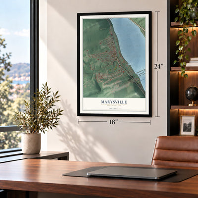 Marysville, Pennsylvania map, 18 x 24 inch print in a black frame in a home office