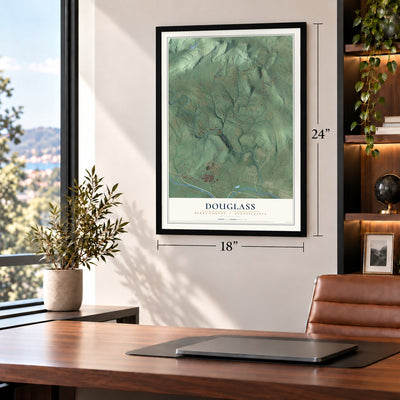 Douglass, Berks County, Pennsylvania map, 18 x 24 inch print in a black frame in a home office