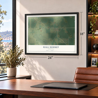 Hall Summit, Louisiana map, 18 x 24 inch print in a black frame in a home office