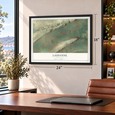 Lausanne, Pennsylvania map, 18 x 24 inch print in a black frame in a home office
