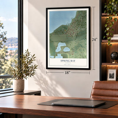 Spring Bay, Illinois map, 18 x 24 inch print in a black frame in a home office