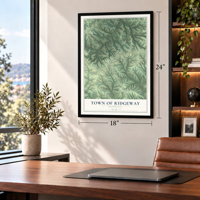 Town of Ridgeway, Wisconsin map, 18 x 24 inch print in a black frame in a home office