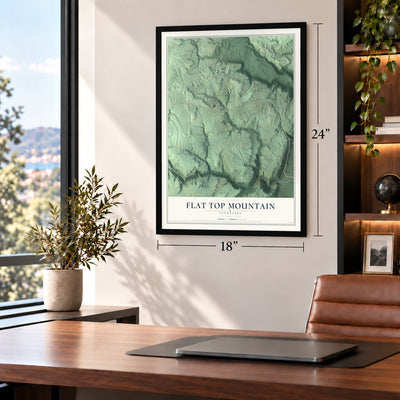 Flat Top Mountain, Tennessee map, 18 x 24 inch print in a black frame in a home office