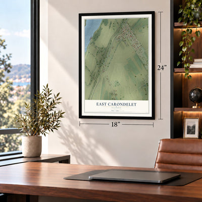 East Carondelet, Illinois map, 18 x 24 inch print in a black frame in a home office
