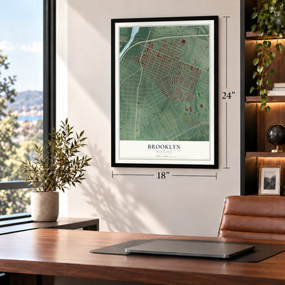 Brooklyn, Maryland map, 18 x 24 inch print in a black frame in a home office