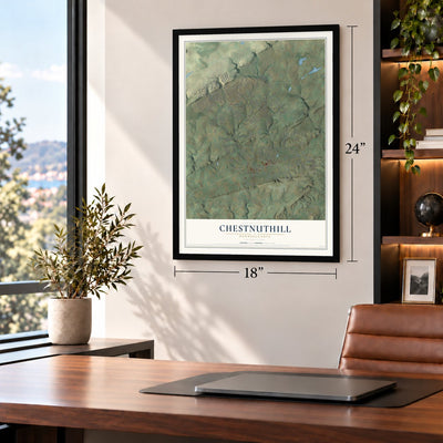 Chestnuthill, Pennsylvania map, 18 x 24 inch print in a black frame in a home office