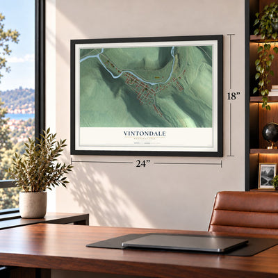 Vintondale, Pennsylvania map, 18 x 24 inch print in a black frame in a home office