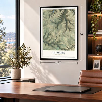 Lafayette, Pennsylvania map, 18 x 24 inch print in a black frame in a home office