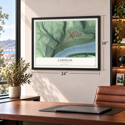 Cadogan, Pennsylvania map, 18 x 24 inch print in a black frame in a home office